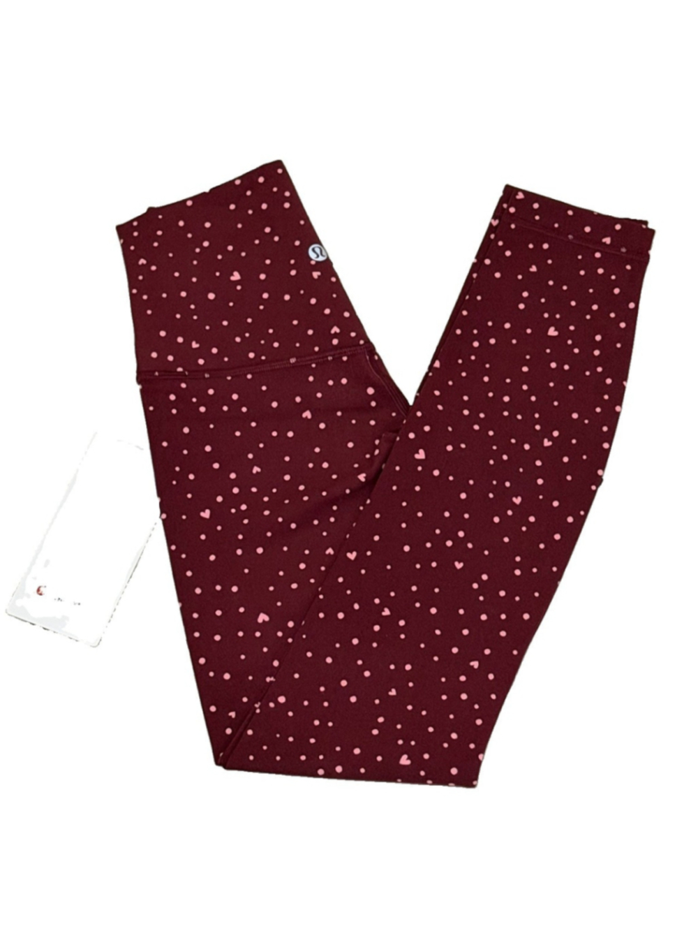 LULULEMON ALIGN HIGH RISE LEGGING BURGUNDY HEART DOT PINK SIZE 2